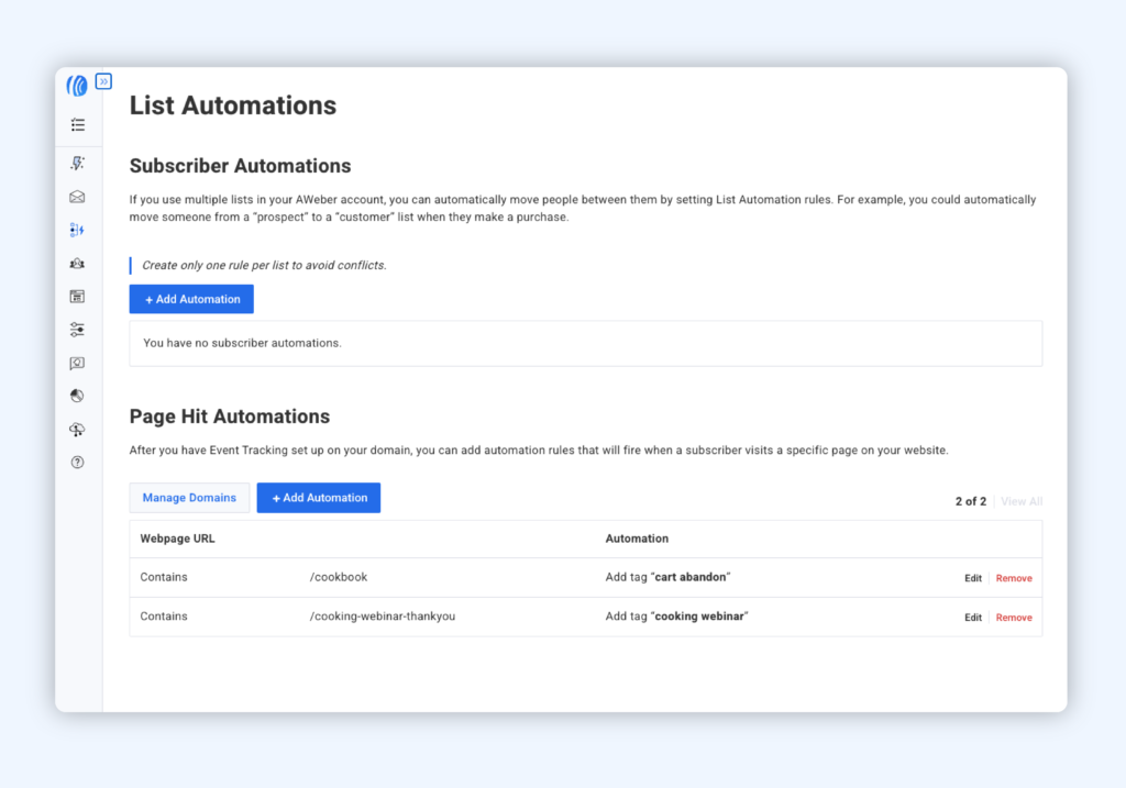 AWeber vs GetResponse: AWeber Automations