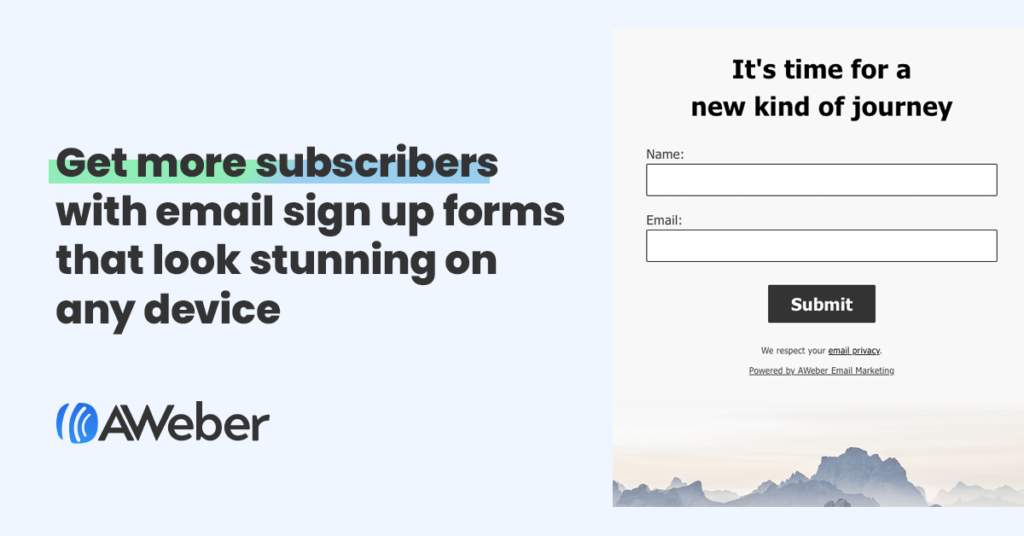 AWeber vs GetResponse: AWeber sign-up form
