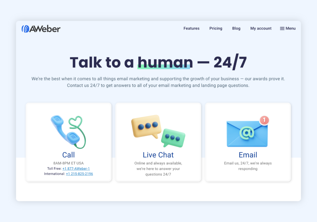 Aweber Review 2025: Customer Support Page