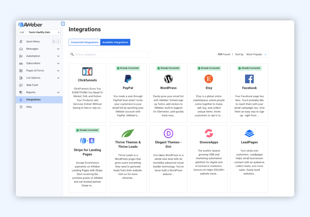AWeber Review 2025: Integrations